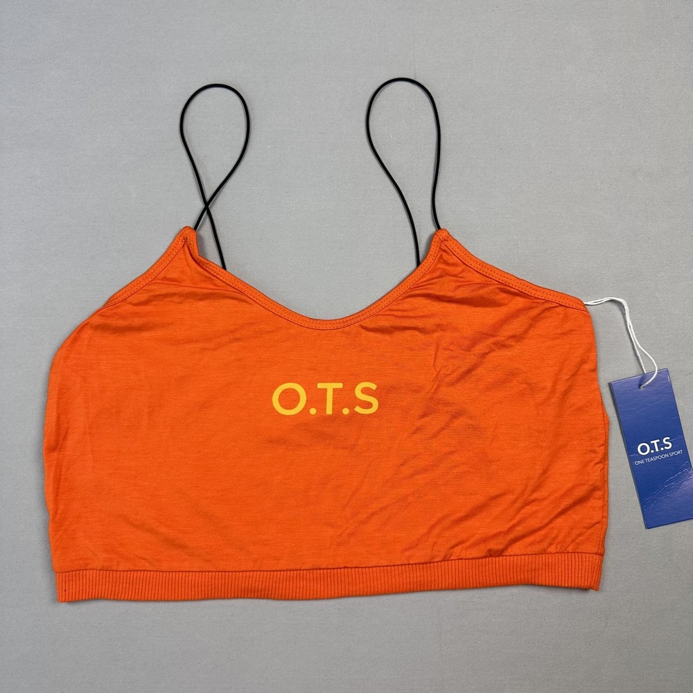 One Teaspoon Sport‎ OTS String Crop Top Women Large Orange Spaghetti Strap Logo